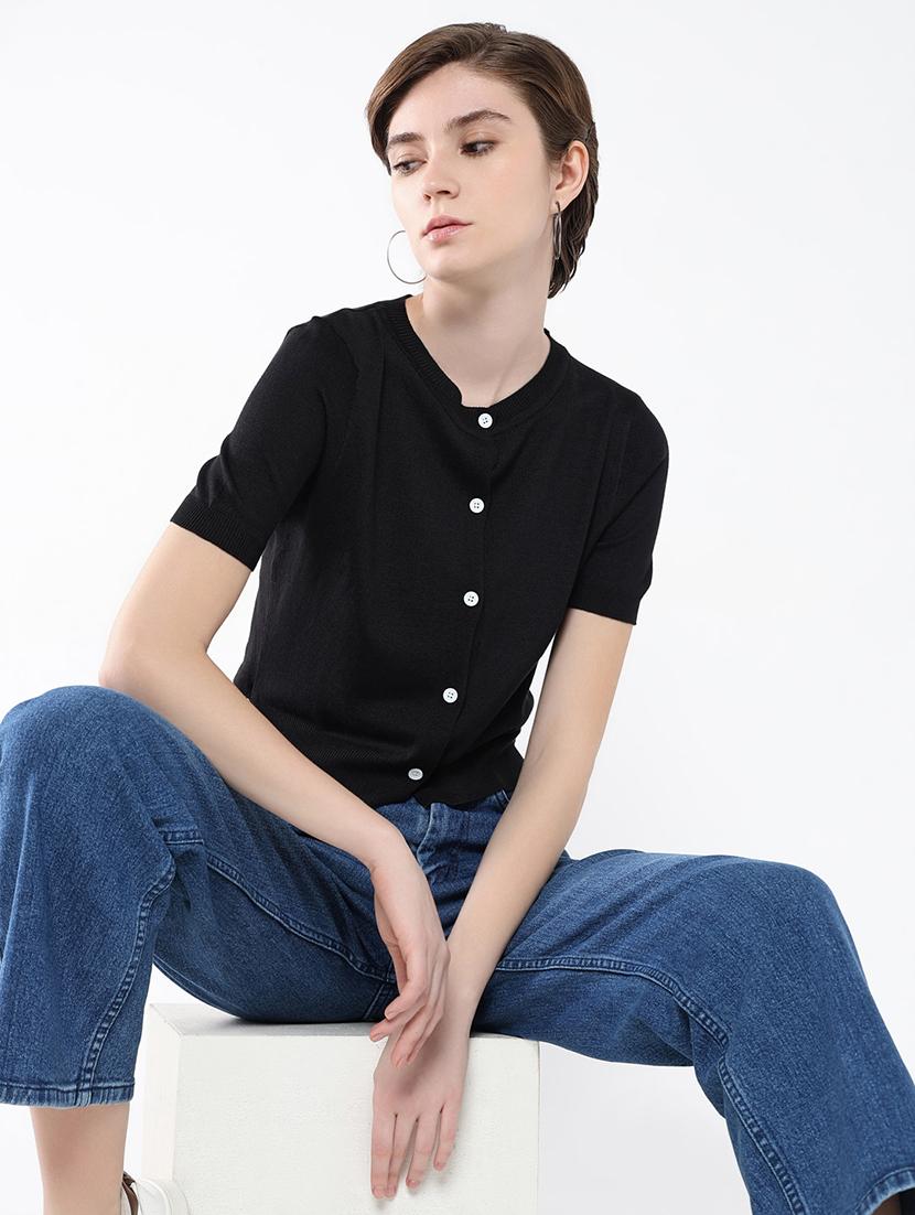 women black solid regular top - 21554095 - Standard Image - 1