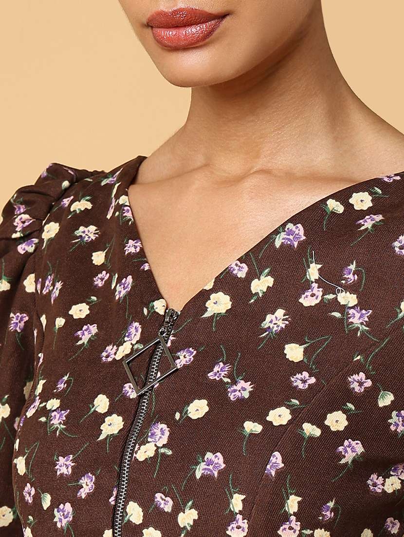 women brown floral printed regular top - 21554097 -  Standard Image - 6