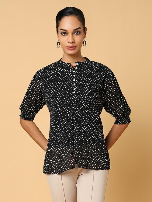women black polka dot printed regular top - 21554105 -  Standard Image - 0