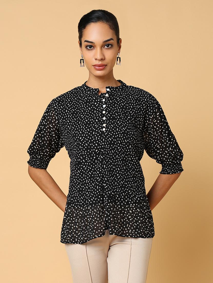 women black polka dot printed regular top - 21554105 -  Zoom Image - 0