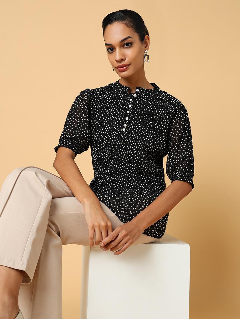 women black polka dot printed regular top - 21554105 -  Standard Image - 1