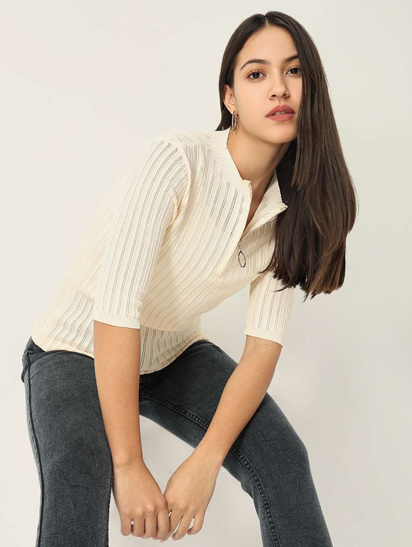 women cream self-designed regular top - 21554106 -  Standard Image - 1