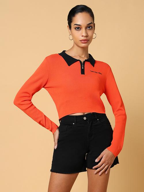 women orange color block regular top - 21554107 - Standard Image - 0