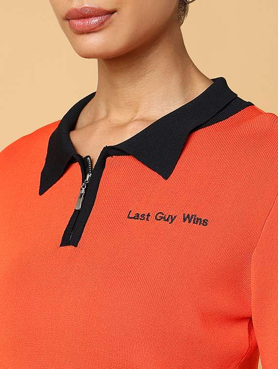 women orange color block regular top - 21554107 - Standard Image - 6