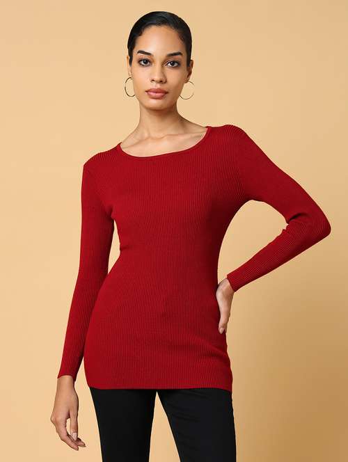women maroon solid regular top - 21554111 - Standard Image - 0