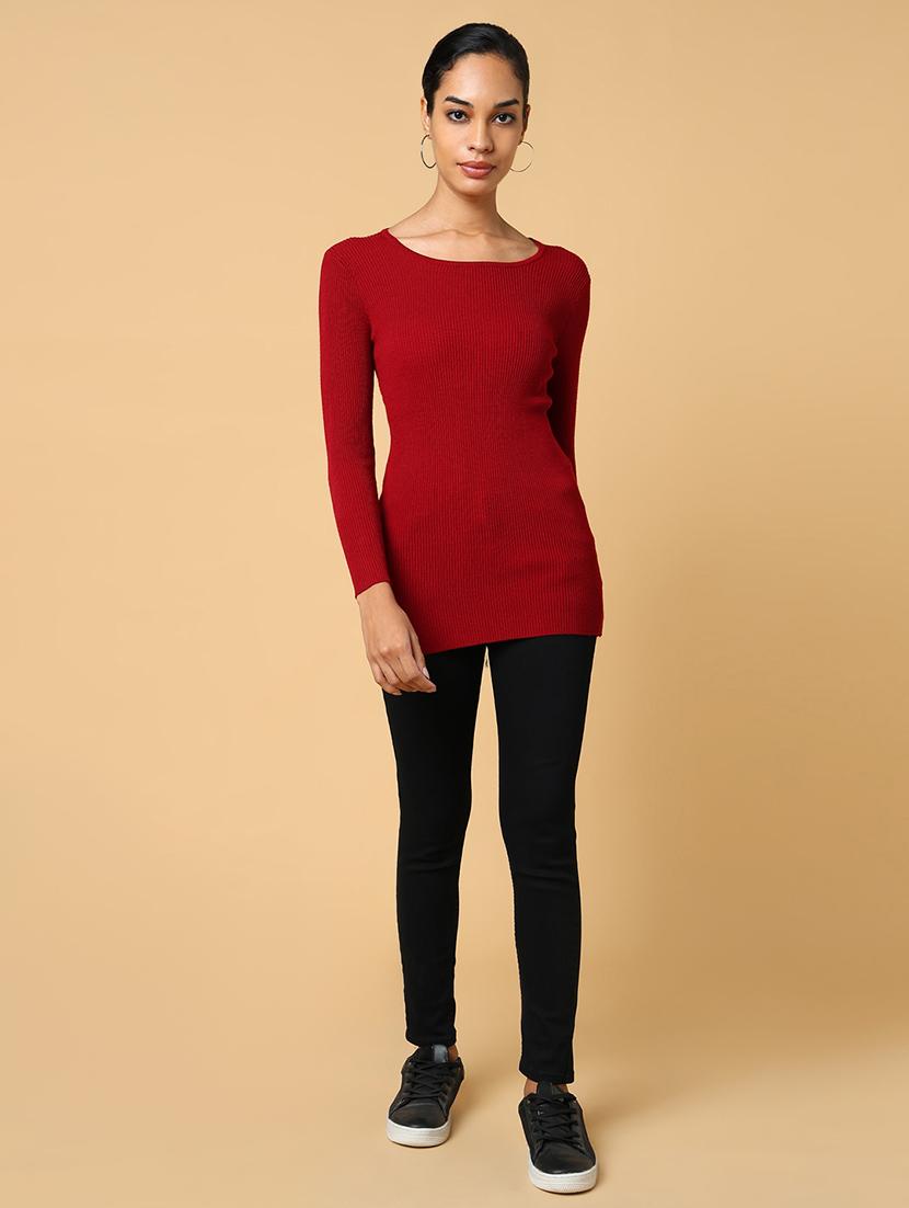 women maroon solid regular top - 21554111 - Standard Image - 4
