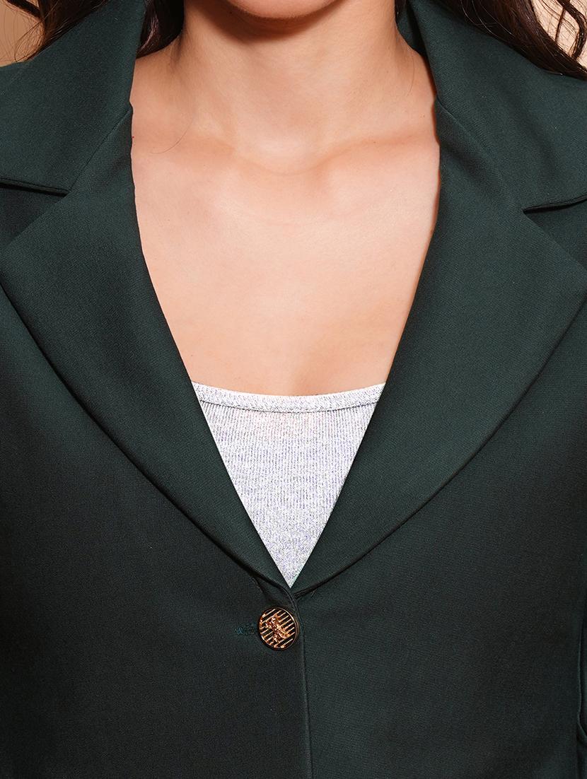 globus women bottle green pink lapel collared long sleeves front opening crop jacket type work wear blazer - 21554180 - Standard Image - 4