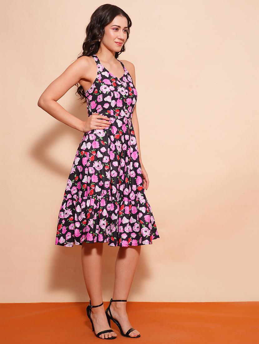 globus women multi halter neck floral printed button detail fit & flare midi dress - 21554199 - Standard Image - 1