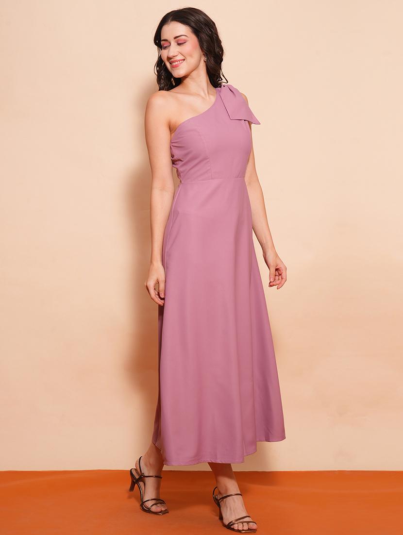 globus women pink one shoulder bow detail a-line maxi party dress - 21554203 - Standard Image - 1