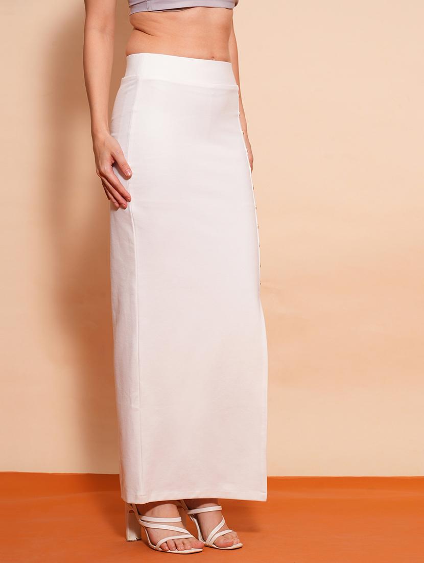 globus women off white mid-rise side slit button detailing stretchable maxi pencil skirt - 21554314 - Standard Image - 1