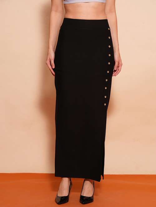 globus women black mid-rise side slit button detailing maxi pencil skirt - 21554316 - Standard Image - 0
