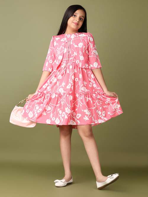 girls printed puff sleeves tiered dress - 21554812 -  Standard Image - 0