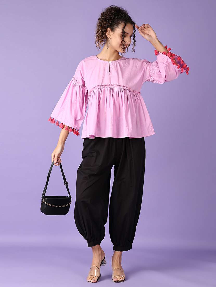 women solid key hole neck peplum top - 21554818 -  Standard Image - 4