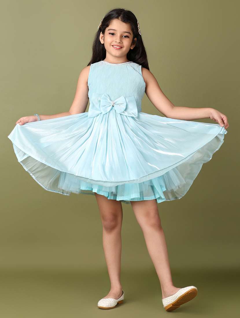 girls light blue solid round neck frock - 21554830 - Standard Image - 1