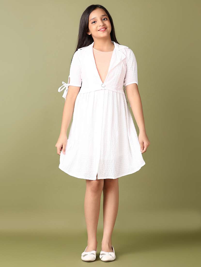 girls solid short sleeve fit & flare dress