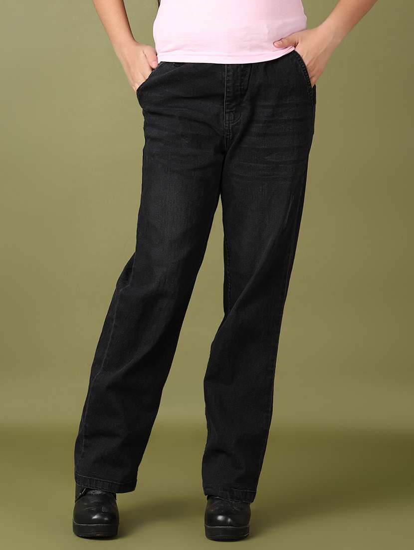 girls solid high rise straight fit jeans - 21554856 -  Standard Image - 1