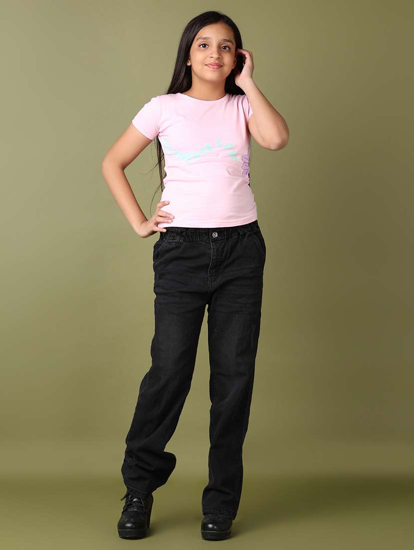 girls solid high rise straight fit jeans - 21554856 -  Standard Image - 4