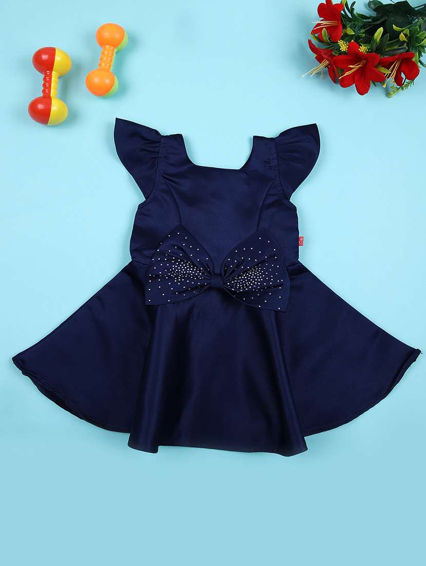 girls navy blue embellished round neck frock