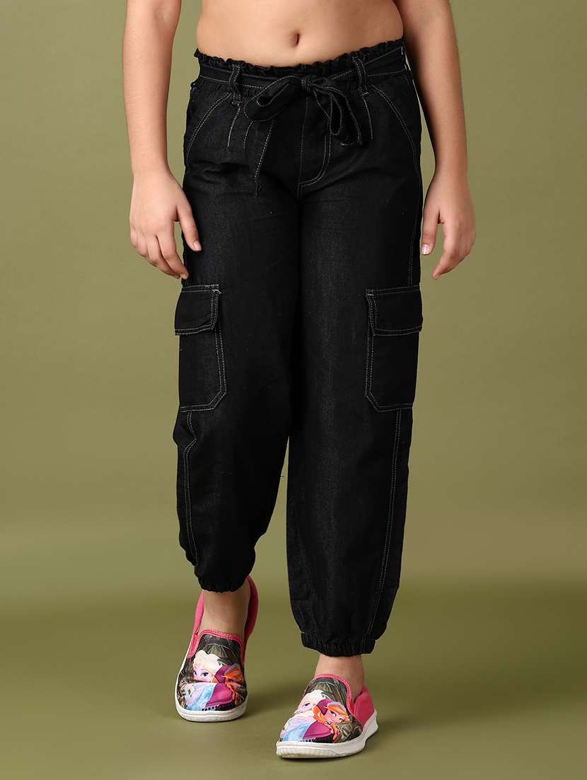 girls solid mid rise cargo