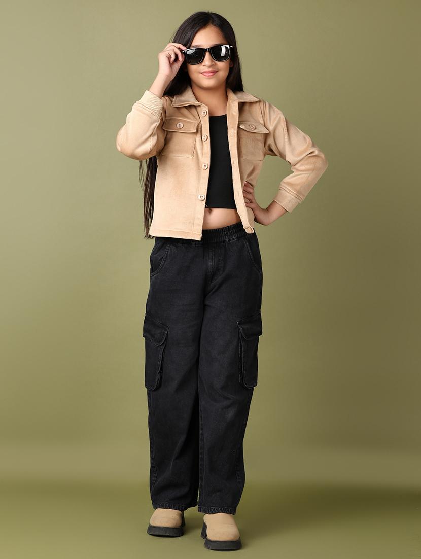 girls beige solid long sleeve jacket - 21554925 - Standard Image - 4
