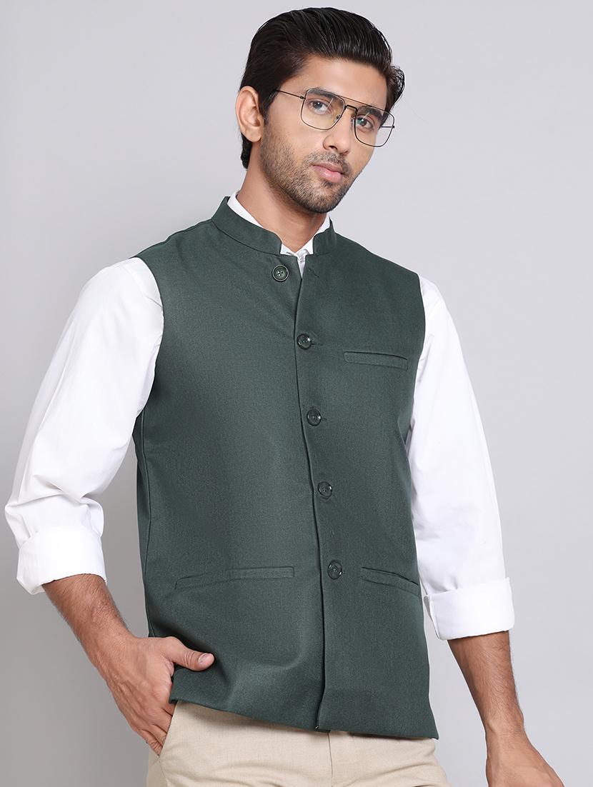 men mandarin neck solid nehru jacket - 21555191 - Standard Image - 1