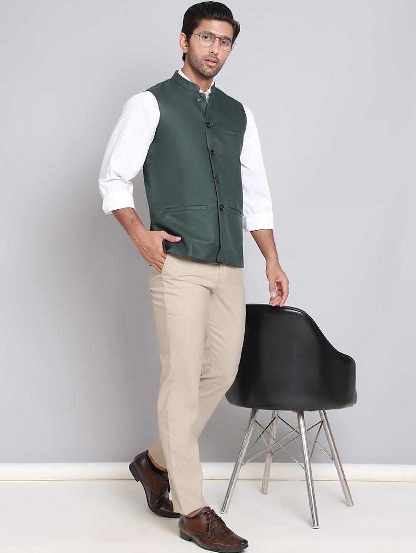 men mandarin neck solid nehru jacket - 21555191 - Standard Image - 4