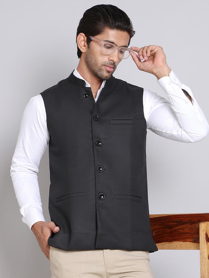men mandarin neck solid nehru jacket - 21555193 -  Zoom Image - 0