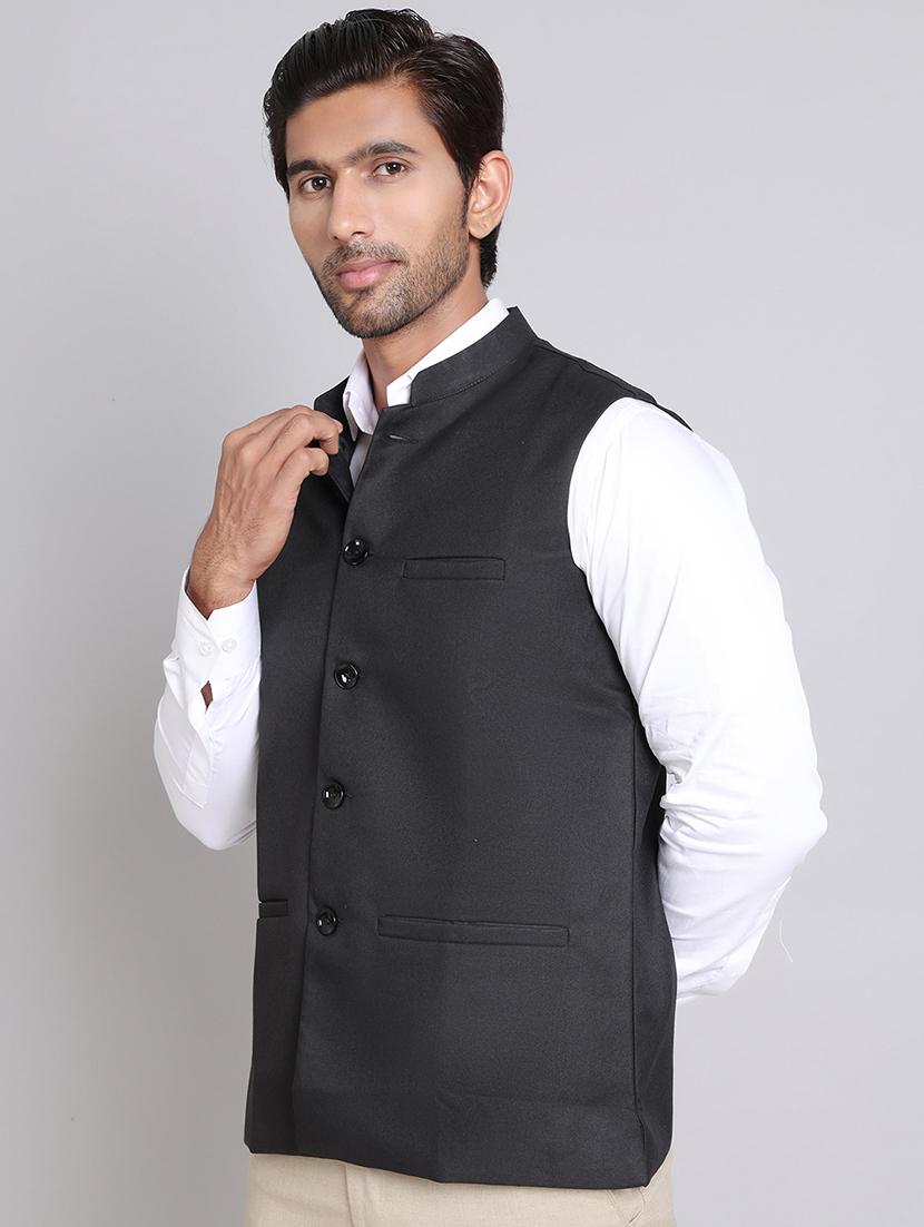 men mandarin neck solid nehru jacket - 21555193 -  Standard Image - 1