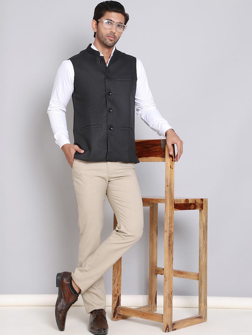 men mandarin neck solid nehru jacket - 21555193 - Standard Image - 4