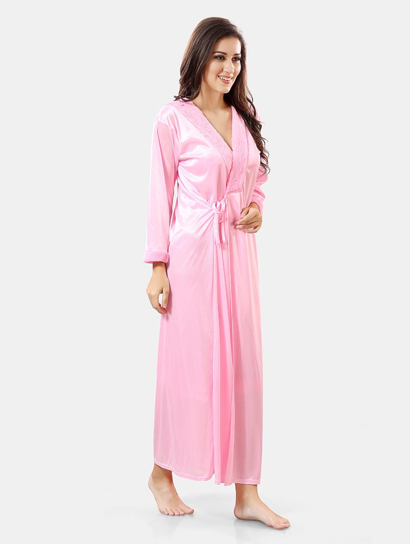 women lace detailed nighty with robe - 21555202 - Standard Image - 1