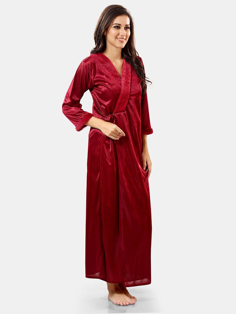 women lace detailed nighty with robe - 21555204 -  Standard Image - 1