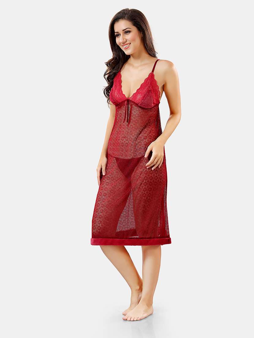 women lace detailed nighty with robe - 21555204 - Standard Image - 4