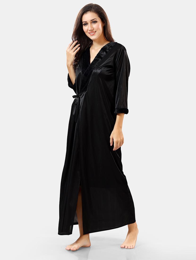 women lace detailed nighty with robe - 21555205 -  Standard Image - 1