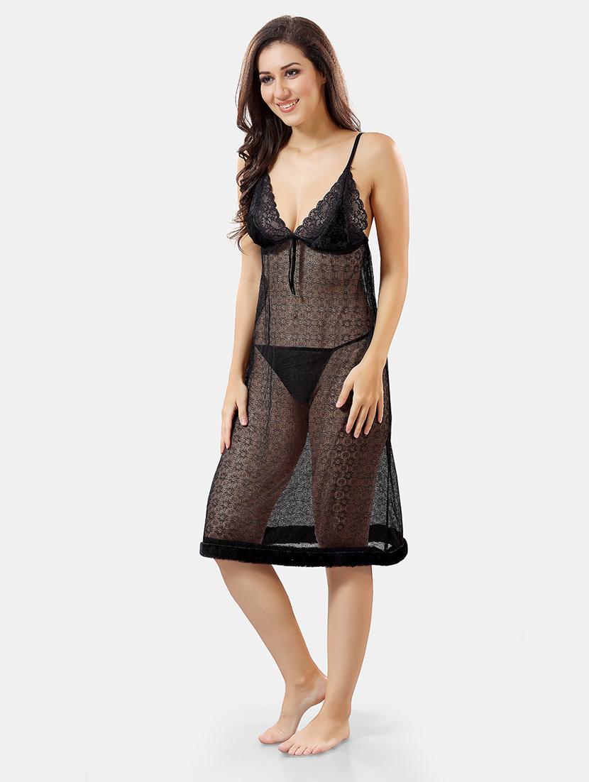 women lace detailed nighty with robe - 21555205 - Standard Image - 4