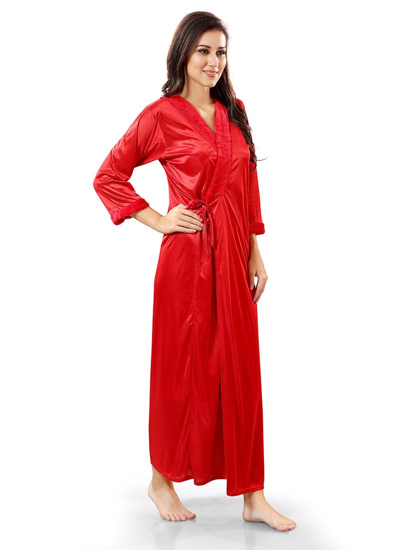 women lace detailed nighty with robe - 21555206 - Standard Image - 1