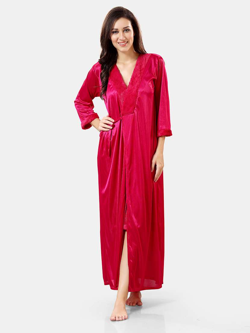women lace detailed nighty with robe - 21555207 -  Standard Image - 1