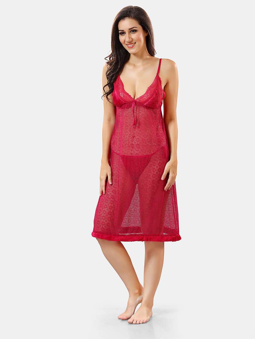 women lace detailed nighty with robe - 21555207 - Standard Image - 4