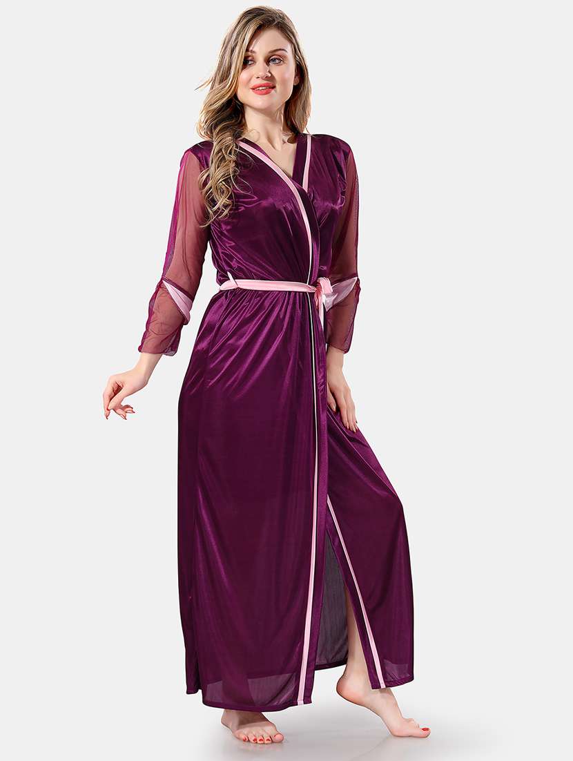 women lace detailed nighty with robe - 21555209 -  Standard Image - 1