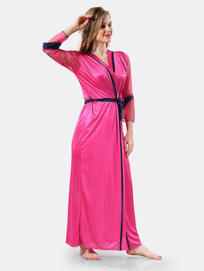 women lace detailed nighty with robe - 21555210 - Standard Image - 1