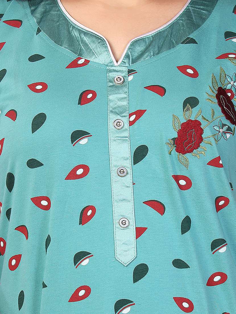 women printed short sleeve nighty - 21555225 -  Standard Image - 4