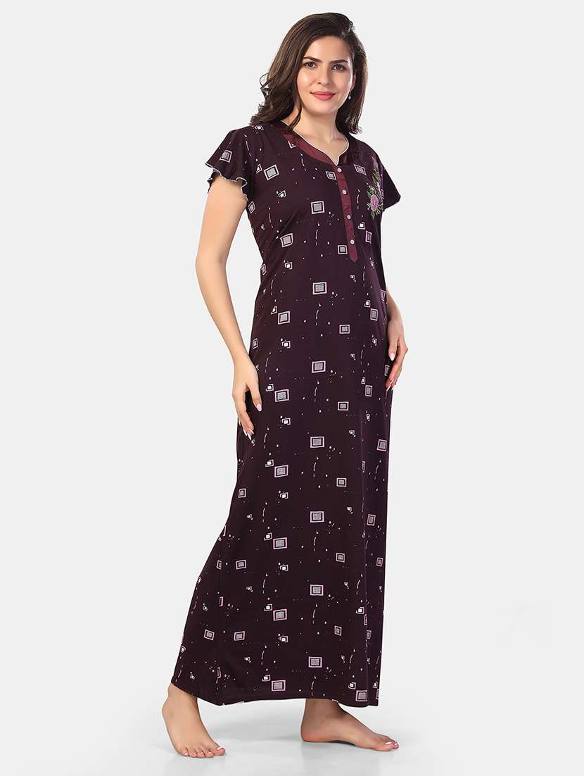 women printed short sleeve nighty - 21555226 -  Standard Image - 1