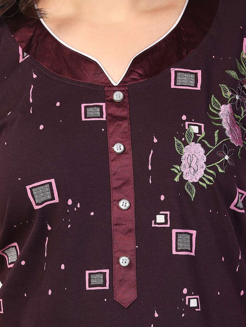 women printed short sleeve nighty - 21555226 -  Standard Image - 4