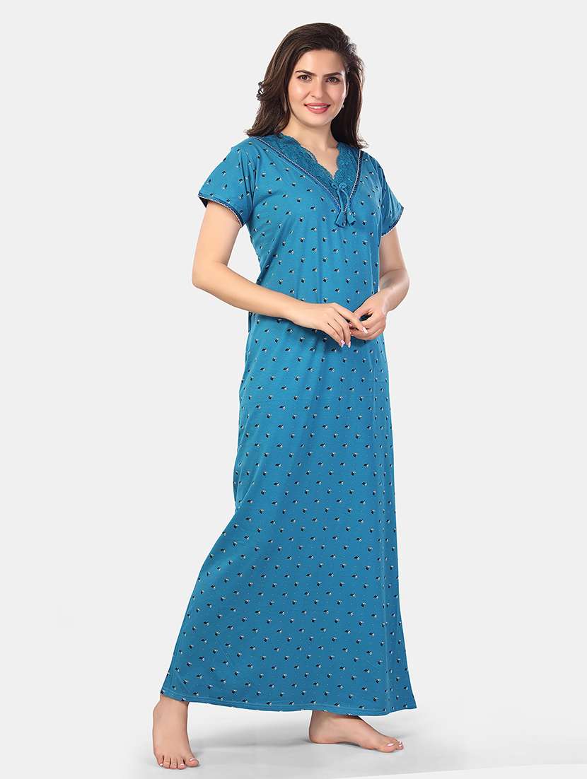 women printed short sleeve nighty - 21555227 - Standard Image - 1