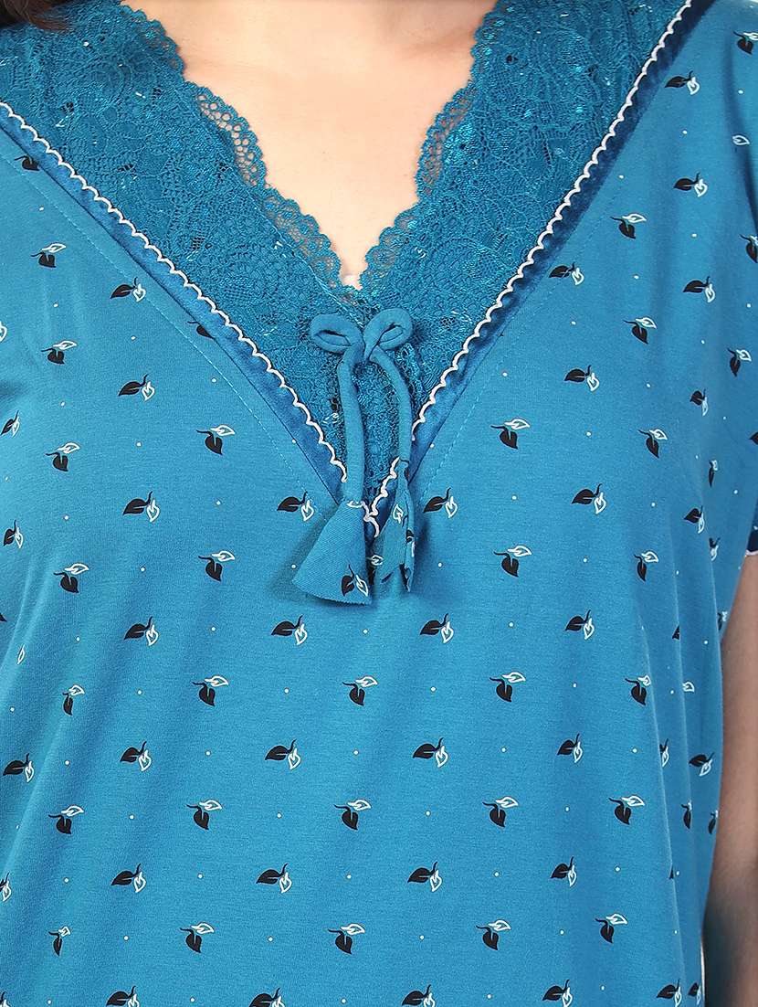 women printed short sleeve nighty - 21555227 - Standard Image - 4