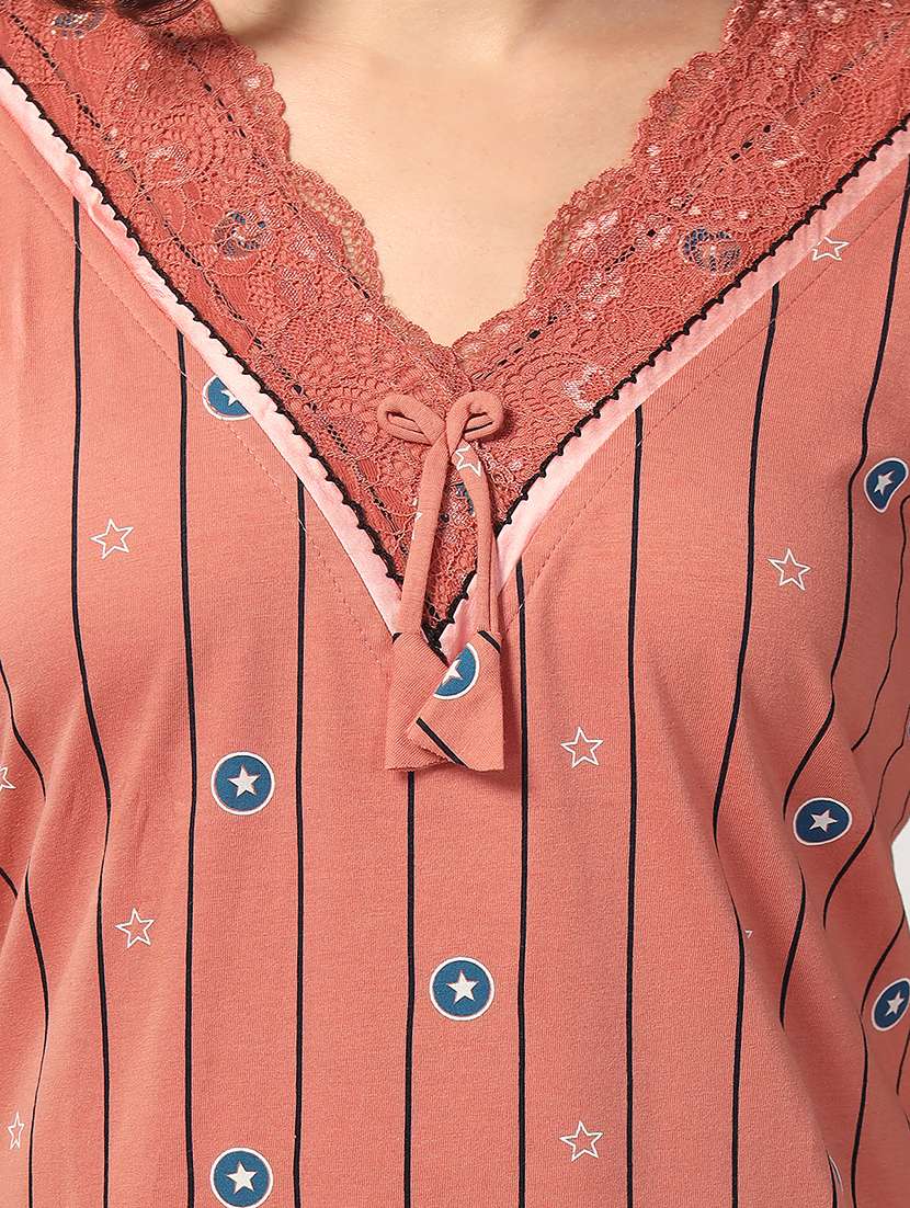 women printed short sleeve nighty - 21555229 - Standard Image - 4