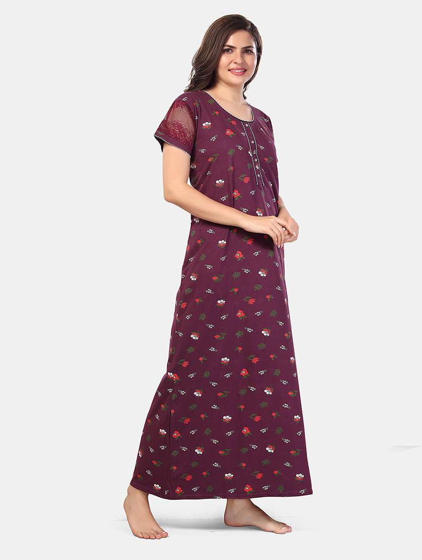 women printed short sleeves nighty - 21555232 -  Standard Image - 1