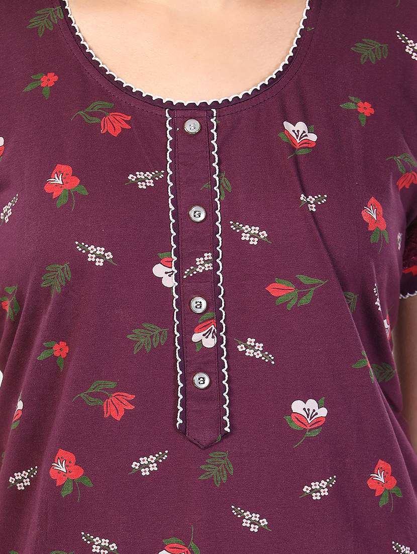 women printed short sleeves nighty - 21555232 -  Standard Image - 4