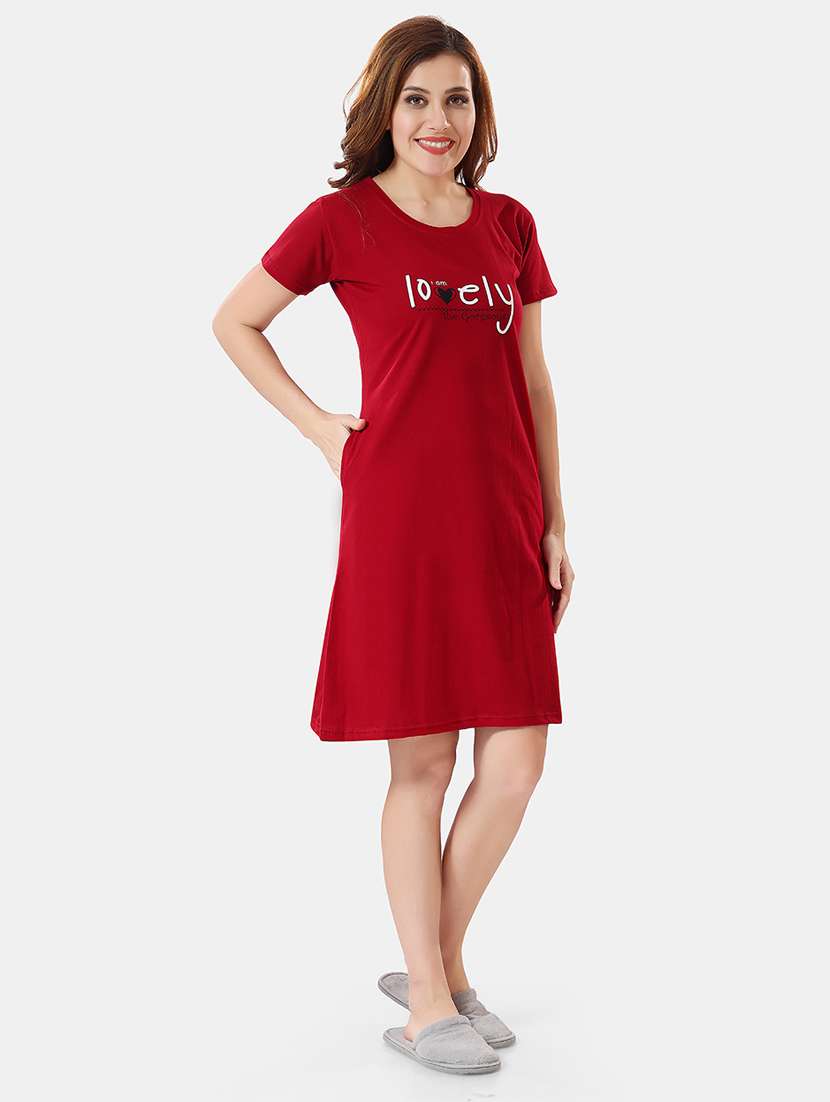 women printed round neck nightdress - 21555236 - Standard Image - 1