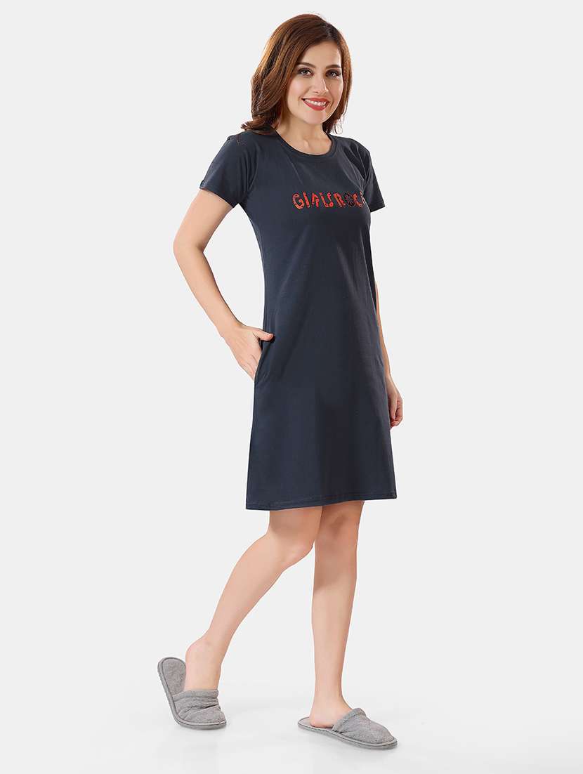 women printed round neck nightdress - 21555237 - Standard Image - 1