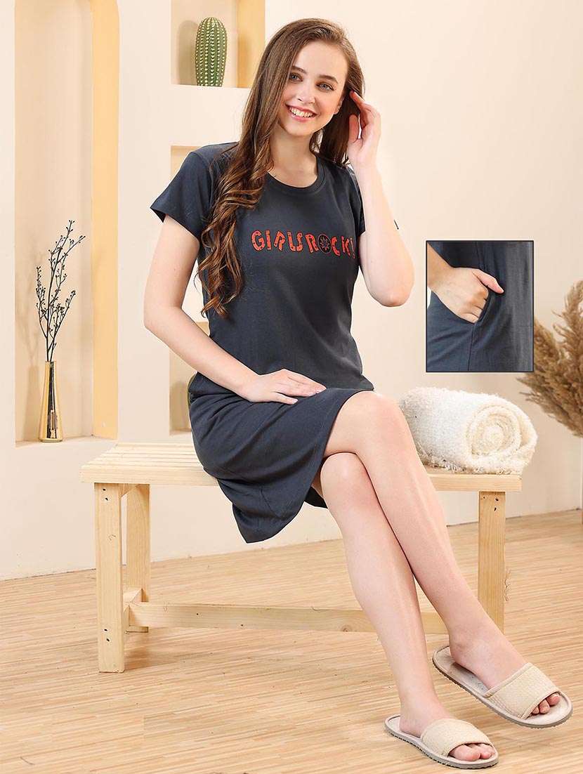 women printed round neck nightdress - 21555237 - Standard Image - 4
